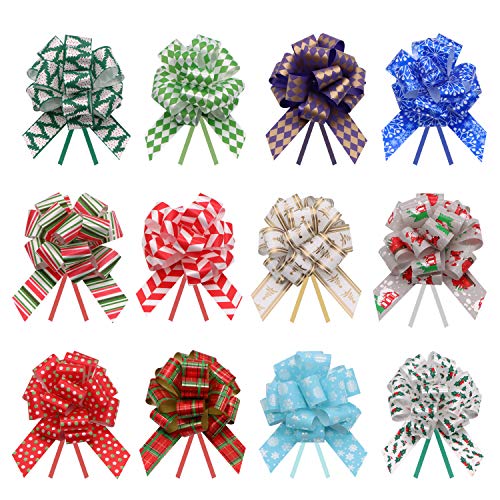 24 Lazos para Envolver de Navidad de 12,7cm; Accesorio para Envolver Regalos Fácil y Rápido, Decoración de Navidad