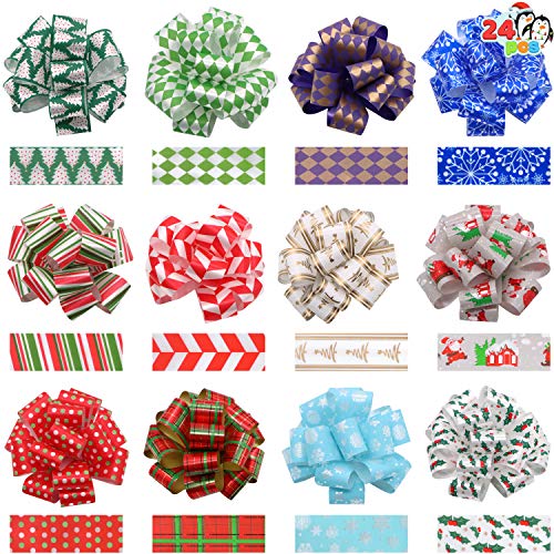 24 Lazos para Envolver de Navidad de 12,7cm; Accesorio para Envolver Regalos Fácil y Rápido, Decoración de Navidad