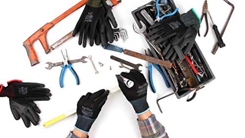 24 pares de guantes de trabaj poliuretano y clip para guantes FUZZIO® (M - 8, Negro)
