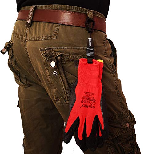 24 pares de guantes de trabajo recubiertos y porta clip para guantes FUZZIO® (M - 8, Rojo)