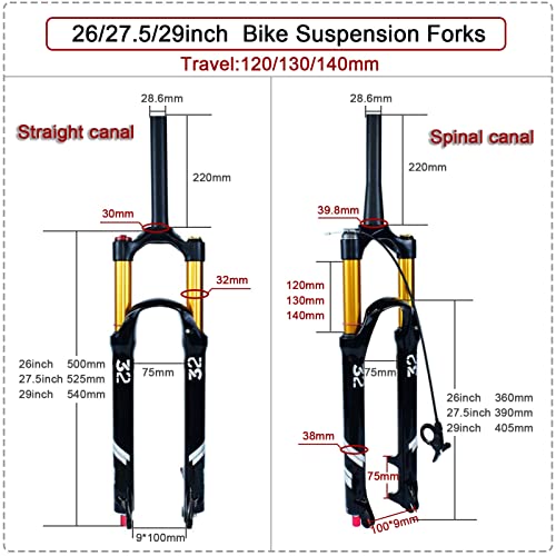 26 27,5 29 Pulgadas Horquilla Delantera para Bicicleta MTB,1-1/2" El Itinerario Es Opcional Aleación Aluminio Horquilla Delantera Resorte Amortiguador (Color : 130mm Travel, Size : 27.5inch)