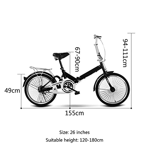 26 Pulgadas Bicicleta Plegable,Trabajo Ligero Para Mujer Adulto Ultra Ligero Variable Variable Portátil Pequeño Estudiante Pequeño Estudiante Bicicleta Carrier Plegable Bicicleta Bicicleta Negro