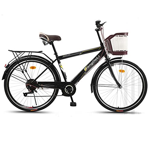 26 Pulgadas Men's Beach Cruiser Bike 6-Speed ​​Steel Mark City Bike Classic Road Bicicleta Al Aire Libre(Color:Negro)