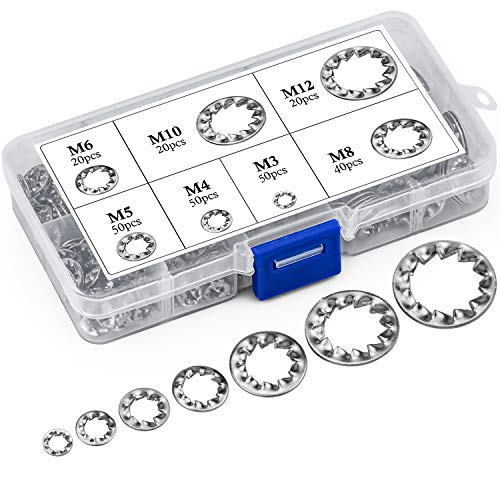 270 Piezas Arandelas de bloqueo de dientes internos acero inoxidable Arandelas de seguridad de M3 M4 M5 M6 M8 M10 M12 Kit