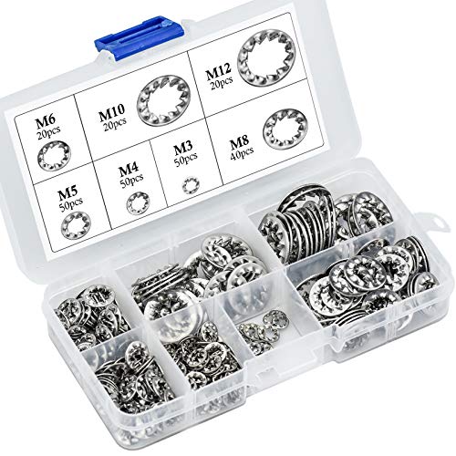 270 Piezas Arandelas de bloqueo de dientes internos acero inoxidable Arandelas de seguridad de M3 M4 M5 M6 M8 M10 M12 Kit