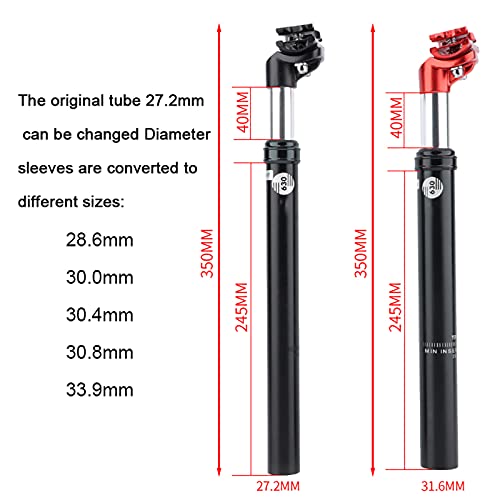 27.2/28.6/30.0/30.4/30.8/31.6/33.9mm Tija De Sillín,Tija De Sillin De Bicicleta,Tija De Sillín De Bicicleta De Suspensión Poste del Asiento del Amortiguador Tubo,Tija De Sillin MTB,Negro,28.6