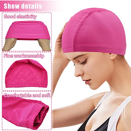 2Pcs Gorro Piscina Mujer Niños Tela Gorro de Natación para Pelo Largo y Corto de Poliéster Suave Gorros Piscina Tela para Niños Mujeres (Negro + Fucsia)