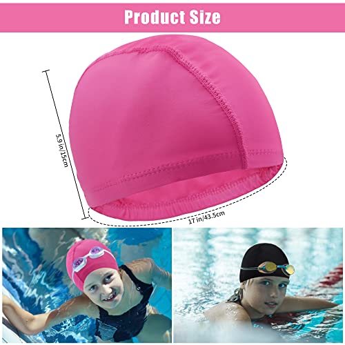 2Pcs Gorro Piscina Mujer Niños Tela Gorro de Natación para Pelo Largo y Corto de Poliéster Suave Gorros Piscina Tela para Niños Mujeres (Negro + Fucsia)