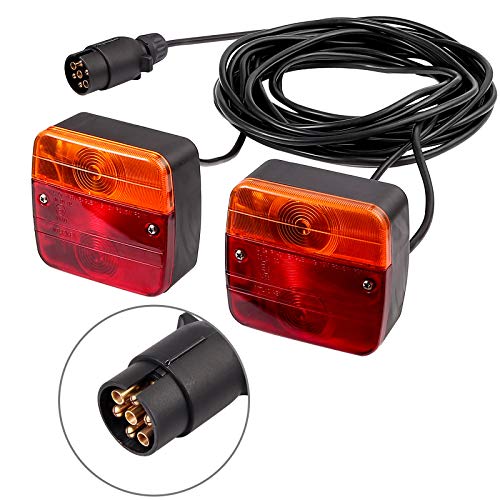 2Pcs Luces Traseras Remolque E13 12V Pilotos Traseros Multifunciones Iluminación para Remolque Cable de 7,5 m Luz de Matrícula Placa Trasera Luz de Freno para Remolques Camiones Caravanas