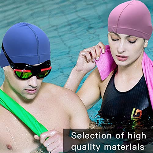 2Pcs Unisex Gorro de Natación Gorro de Baño Piscina Mujer y Hombre Gorro Natación para Pelo Largo y Corto Gorros de Piscina Impermeable Suave y Cómodo, Talla Unica (Rosa + Azul Real)