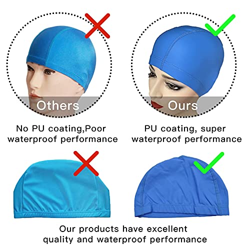 2Pcs Unisex Gorro de Natación Gorro Piscina Mujer y Hombre Gorro de Baño para Pelo Largo y Corto Gorros de Piscina Suave y Cómodo, Talla Unica (Negro + Azul Claro)