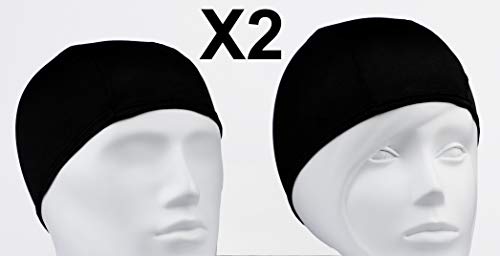 2X Gorro de Baño de Tela para Piscina o SPA / Gorro de Natacion Comodo y Ligero de Tejido Poliester para Adulto Hombre o Mujer Unisex / Talla Unica Punto Negro Liso