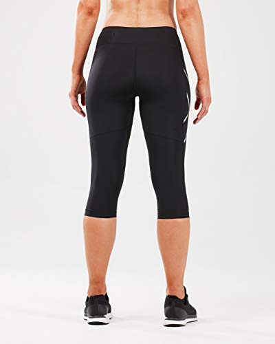 2XU Mallas de compresión 3/4 para Mujer Run Wa5313b, Mujer, Ceñidos, 9336340729204, Negro/Plateado Reflectante, S