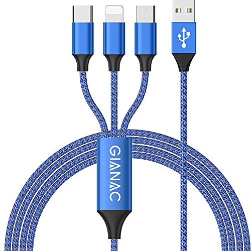 3 en 1 Multi Cable de Carga, [1.2M] Multi USB Cargador Cable Nylon Múltiples Micro USB Tipo C para Android Samsung Galaxy S9/ S8/ S7/ A5, Huawei P20, Honor, Kindle, LG, Son-Blue
