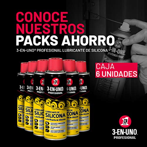 3 EN UNO Profesional 34468 - Lubricante de silicona en Spray- 250 ml, Color Amarillo/Negro