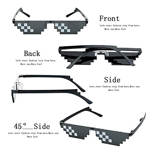 3 Piezas de Gafas Thug Life, Gafas de Sol Pixel,Gafas de Sol Thug, Gafas de Sol de Plástico Con Píxeles, Gafas de Sol Divertidas Con Píxeles, para Niños y Adultos (Negro)