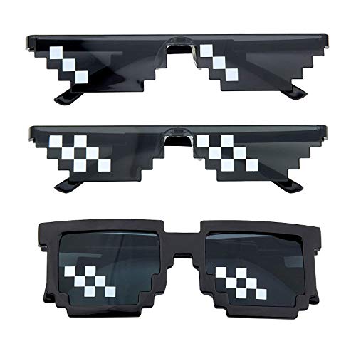 3 Piezas de Gafas Thug Life, Gafas de Sol Pixel,Gafas de Sol Thug, Gafas de Sol de Plástico Con Píxeles, Gafas de Sol Divertidas Con Píxeles, para Niños y Adultos (Negro)