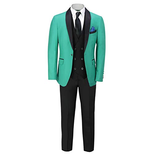 3 Piezas De Smoking Traje Formal del Boda Esmoquin Hombres A Medida Americana Verde Chaleco Pantalones [SUIT-S45-4-27-GREEN-50UK]