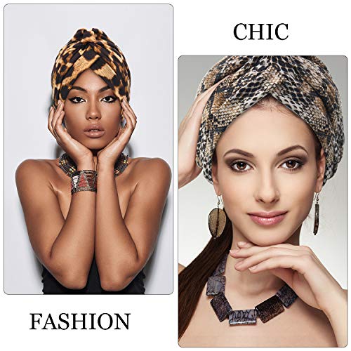 3 Piezas Gorro Turbante para Mujeres Pañuelo de Cabeza Plisado Gorra de Perdida de Cabello Suave con Patrón