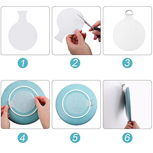 30 Piezas Set de Colgadores de Plato Adhesivos Invisible Transparente Grande de 2,4 Pulgadas/ 3,2 Pulgadas/ 4 Pulgadas Disco Colgador de Plato con 30 Colgadores de Cuadros Plateados