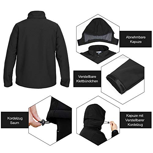 33,000ft Chaqueta de softshell para hombre, resistente al agua, cortavientos, forro polar cálido, chaqueta funcional para exteriores, para senderismo, ciclismo, camping, Negro , XL