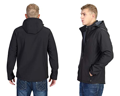 33,000ft Chaqueta de softshell para hombre, resistente al agua, cortavientos, forro polar cálido, chaqueta funcional para exteriores, para senderismo, ciclismo, camping, Negro , XL