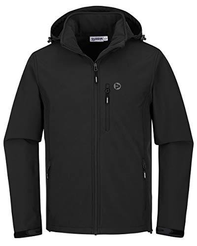 33,000ft Chaqueta de softshell para hombre, resistente al agua, cortavientos, forro polar cálido, chaqueta funcional para exteriores, para senderismo, ciclismo, camping, Negro , XL