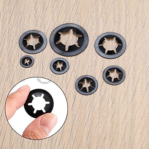 340 Piezas Arandelas Starlock, Arandelas de Bloqueo de Presión de Clips, Arandelas de Sujetadores Interna de Dientes de Acero Manganeso - Negro, M3/M4/M5/M6/M8/M10/M12
