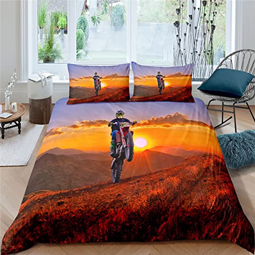 3D Impresa Juego de Funda de edredón, Bicicleta De Montaña Sunrise Ropa de Cama Microfibra con Cierre de Cremallera Juego de Funda nórdica 140x200cm + 2 Fundas de Almohada 50x75cm