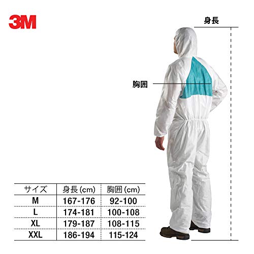 3M 4520M Traje Protector, Tipo 5/6, Talla M, Blanco/ Verde