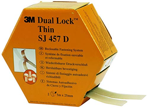 3M Dual Lock SJ457D, Sistemas de cierre reposicionable - Mitad de espesor que los sistemas de unión desmontable Dual Lock para fijaciones de bajo perfil - 2 x 25mm x 5m, translúcido, 2.5mm (1 unidad)