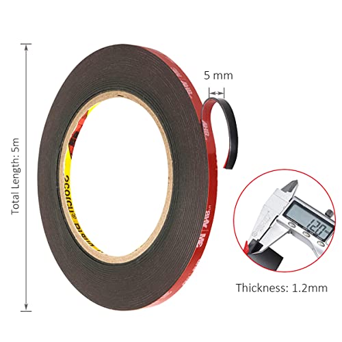 3M VHB Cinta Adhesiva Doble Cara Extra Fuerte, Alta Adherencia e Impermeable Resistencia a altas temperaturas ancho 5mm, largo 5m para Automóviles y Decoración de Exteriores