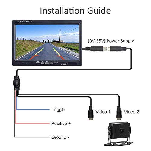 3T6B 7 Pulgadas Pantalla Marcha Atrás de Cámara Kit, Pantalla Monitoreo de Seguridad de Video Marcha Atrás Cámara de Impermeable, para Autobuses, Camiones, Remolques