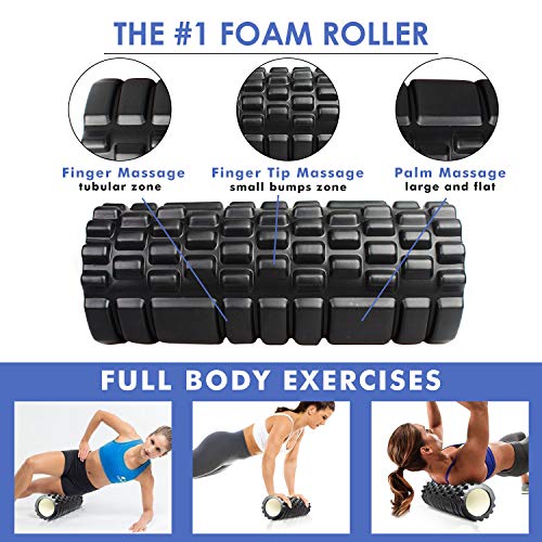 4-en-1 Foam Roller Kit , Rodillo Espuma, Rodillo Masaje, Bola de Masaje, Bandas Elasticas Fitness(3set), Rulo Masaje Muscular Fitness para Dar Masajes Profundos Relajan Músculos Rígidos y Adoloridos.