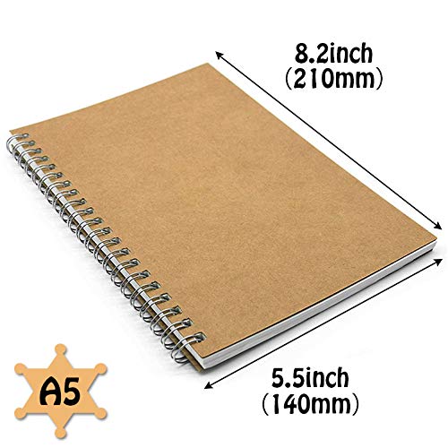 4 paquetes de cuadernos en espiral A5 con cubierta Kraft para cuadernos a granel, libro de bocetos de papel en blanco de 100 páginas/50 hojas de bloc de notas, planificador de notas