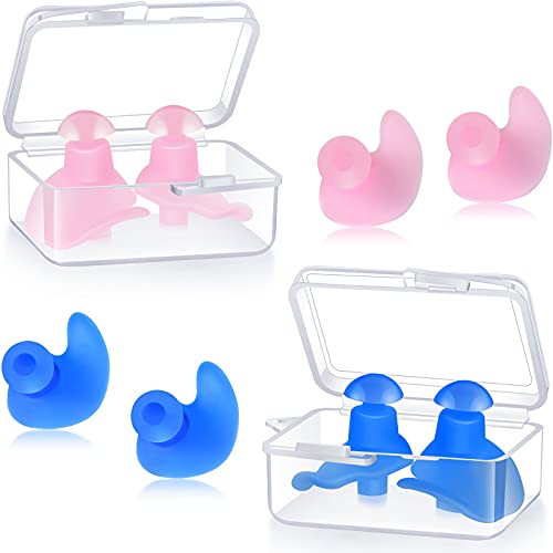 4 Pares de Tapones de Oídos de Natación Tapones de Oídos de Silicona Impermeables Reutilizables Tapones de Oídos con Cancelación de Ruido con Caja de Almacenaje para Niño Adulto, Rosa Azul