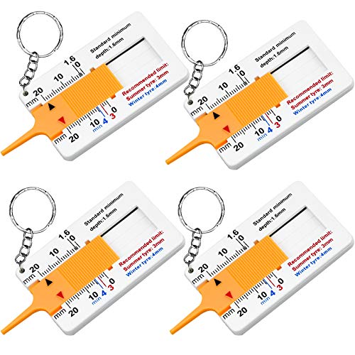 4 Piezas Medidor de Profundidad de la Banda de Rodadura del Neumático, Ajustable 0-20mm Medidor de la Banda de Rodadura del Neumático de Automóvil para Neumáticos Motocicleta Caravana Remolque