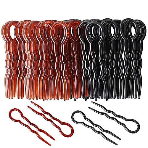 40 Horquillas de Moño Clips de Pelo en Plástico Pasadores de Pelo en Forma de U Trenza de Torcedura de Espirales Rápidas Pinzas de Pelo para el Ballet Negro y Marrón