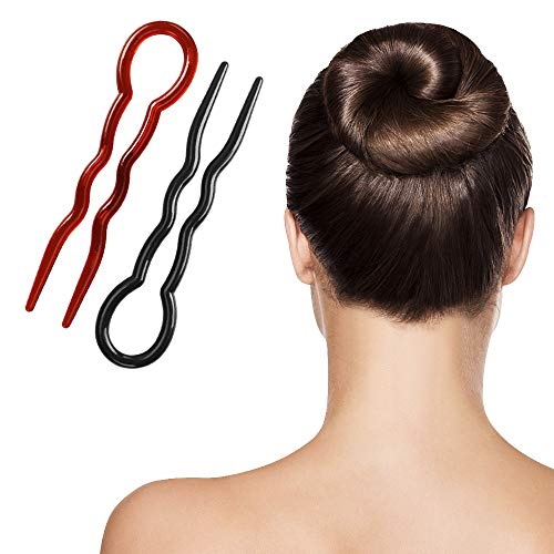 40 Horquillas de Moño Clips de Pelo en Plástico Pasadores de Pelo en Forma de U Trenza de Torcedura de Espirales Rápidas Pinzas de Pelo para el Ballet Negro y Marrón