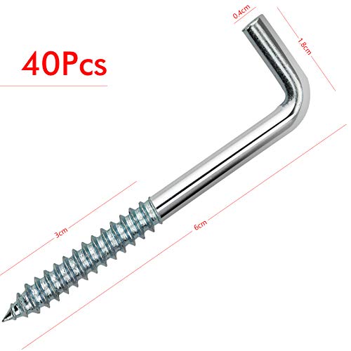 40 Piezas Ganchos de Tornillo en L, Gancho en Ángulo Recto de Acero Galvanizado para Bricolaje Renovación Colgar - 6 cm x 1,8 cm