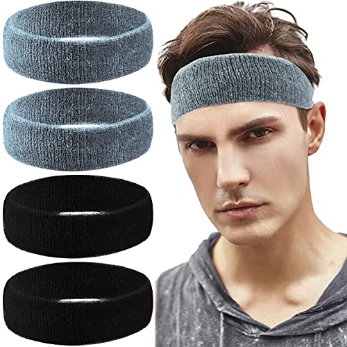 4Pcs Cinta Sudor Cabeza Diadema Deportiva Hombres Mujeres Bandas de Sudor Cinta Pelo Tenis Banda Elástica de Pelo Antideslizante Absorbente de Humedad para Hombre Mujer Ciclismo Correr Tenis