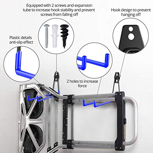 4PCS Ganchos Pesados de Organización 15KG Ganchos de Pared Soporte Colgador para Almacenamiento de Garaje Herramienta con Tornillos para Colgar Artículos a granel, Bicicletas, Llantas, Escaleras-Azul