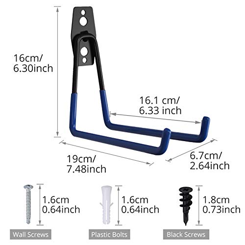 4PCS Ganchos Pesados de Organización 15KG Ganchos de Pared Soporte Colgador para Almacenamiento de Garaje Herramienta con Tornillos para Colgar Artículos a granel, Bicicletas, Llantas, Escaleras-Azul