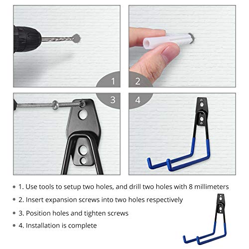 4PCS Ganchos Pesados de Organización 15KG Ganchos de Pared Soporte Colgador para Almacenamiento de Garaje Herramienta con Tornillos para Colgar Artículos a granel, Bicicletas, Llantas, Escaleras-Azul