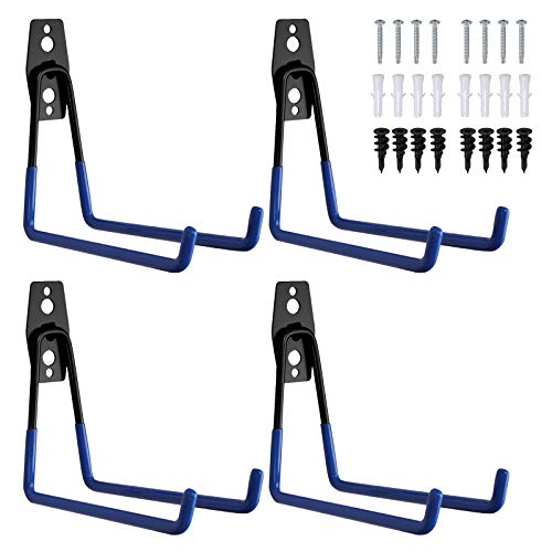 4PCS Ganchos Pesados de Organización 15KG Ganchos de Pared Soporte Colgador para Almacenamiento de Garaje Herramienta con Tornillos para Colgar Artículos a granel, Bicicletas, Llantas, Escaleras-Azul