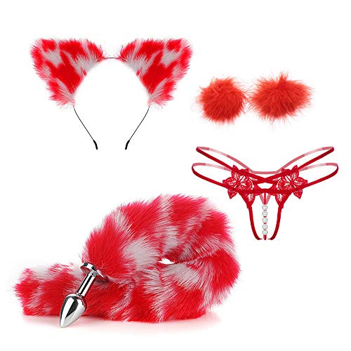4PCS Spotted Red Dancing Girl Fox Rabbit Aǹāl Piúg Cute Masquerade Couple Toy Set Traje de baño Bikini Ropa interior Props Hermoso kit de regalos