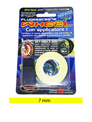 4R Quattroerre.it 10293 Wheel Stripes Franjas Llantas de Moto con Aplicador, 7 mm x 6 MT, Amarillo Fluorescentes