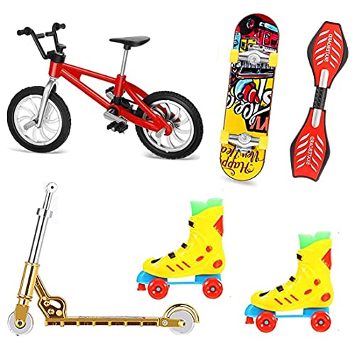 5 Pack Mini Juego de Juguetes para Dedos Finger Skate Mini Fingerboard Finger Bike Mini Bici Finger Scooter Roller Mini Patines Fingr Swing Board Juguetes Juegos para Niños Navidad