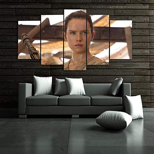 5 piezas Cuadro de lienzo- Daisy Ridley "Star Wars: El despertar de la fuerza" pintura 5 impresiones de imágenes Decoración de pared para el hogar Pinturas y carteles de arte HD 200cmx100cm sin marco