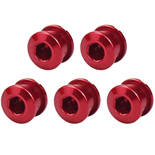 5 Piezas Rueda de Cadena Tuercas Tornillos Plato Bicicleta, 7075 Aleación Aluminio Bicicleta Pernos de Manivela, Tornillos de Manivela para Bicicletas de Carretera de Montaña BMX MTB Fixie (Rojo)